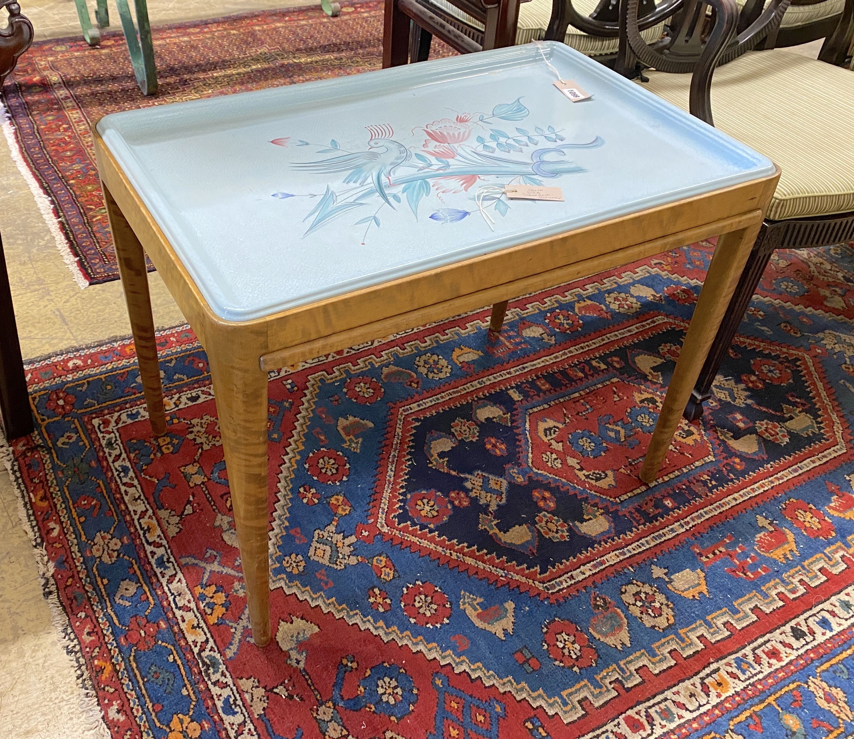 Greta Lisa Jaderholm - Snellman. A Finnish Arabia pottery rectangular tray top table with slide out sides, width 78cm, depth 49cm, height 60cm